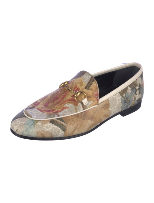 Gucci GG Canvas Leather Trim Embellishment Loafers