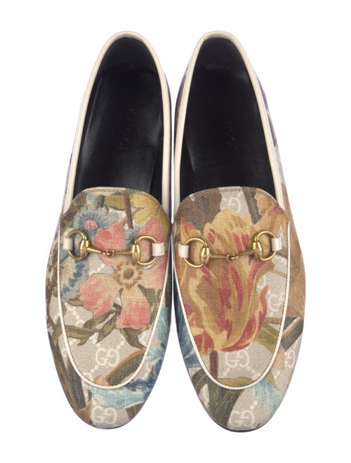 Gucci GG Canvas Leather Trim Embellishment Loafers