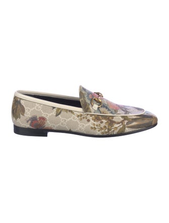 Gucci GG Canvas Leather Trim Embellishment Loafers