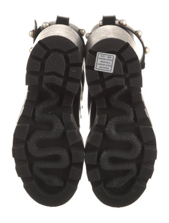Gucci Faux Pearl Accents Leather Combat Boots