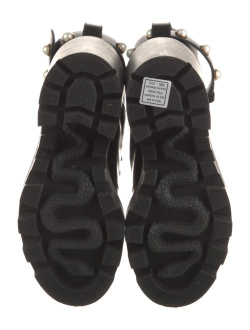 Gucci Faux Pearl Accents Leather Combat Boots