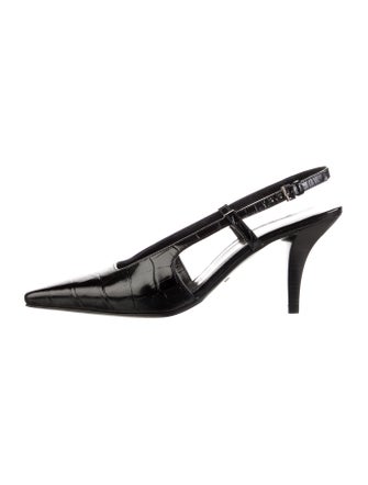 Gucci Embossed Leather Slingback Pumps