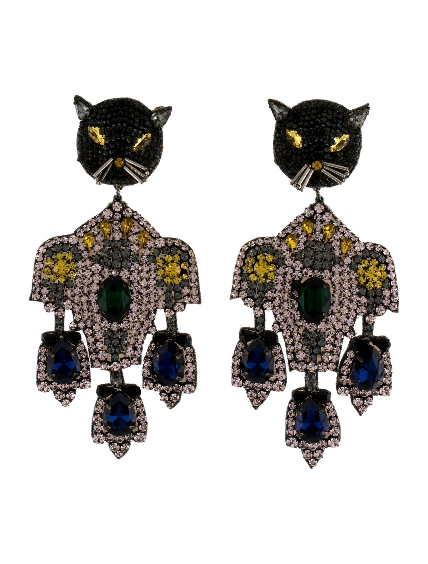 Gucci Gucci Crystal Embroidery Feline Head Drop Earrings