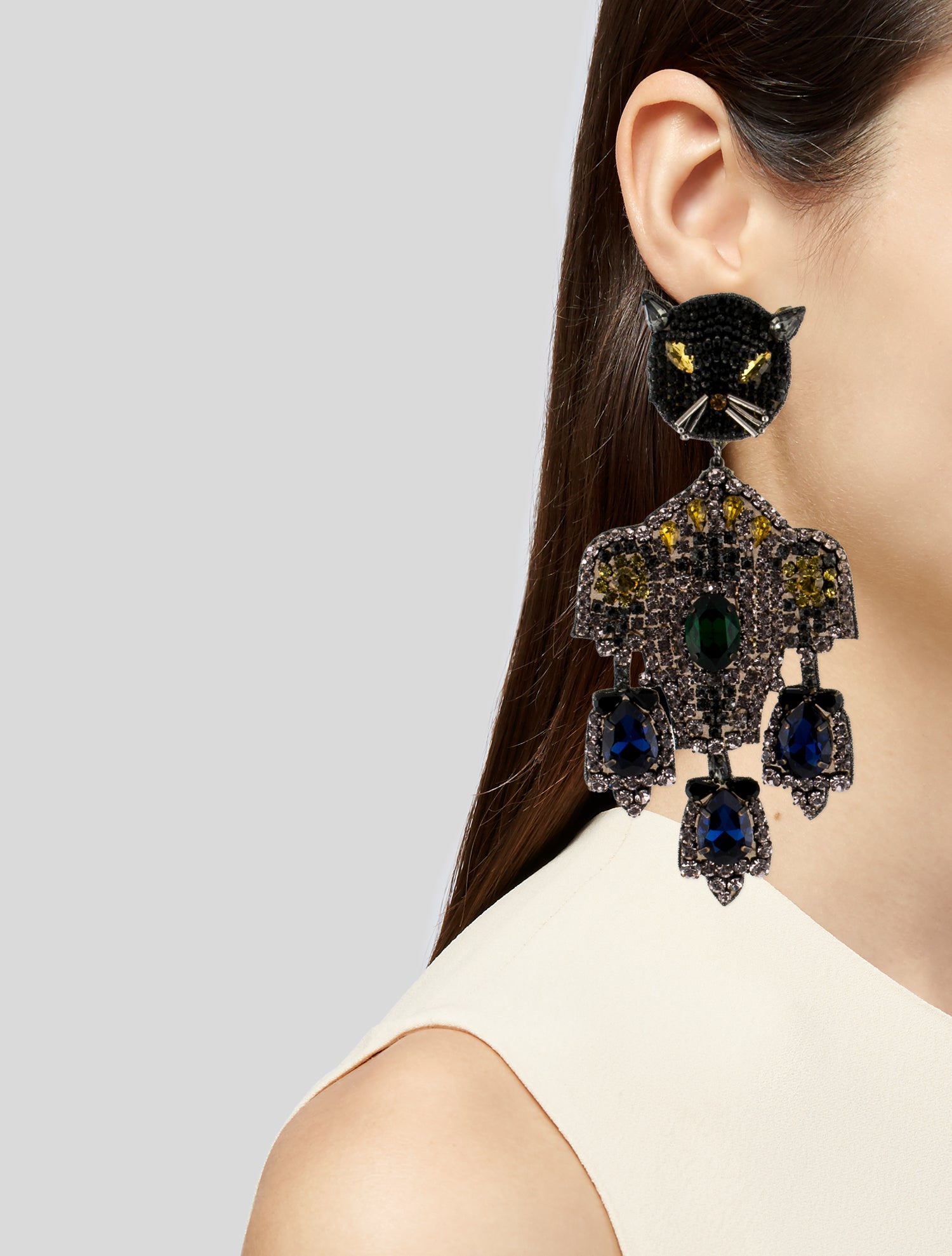 Gucci Gucci Crystal Embroidery Feline Head Drop Earrings