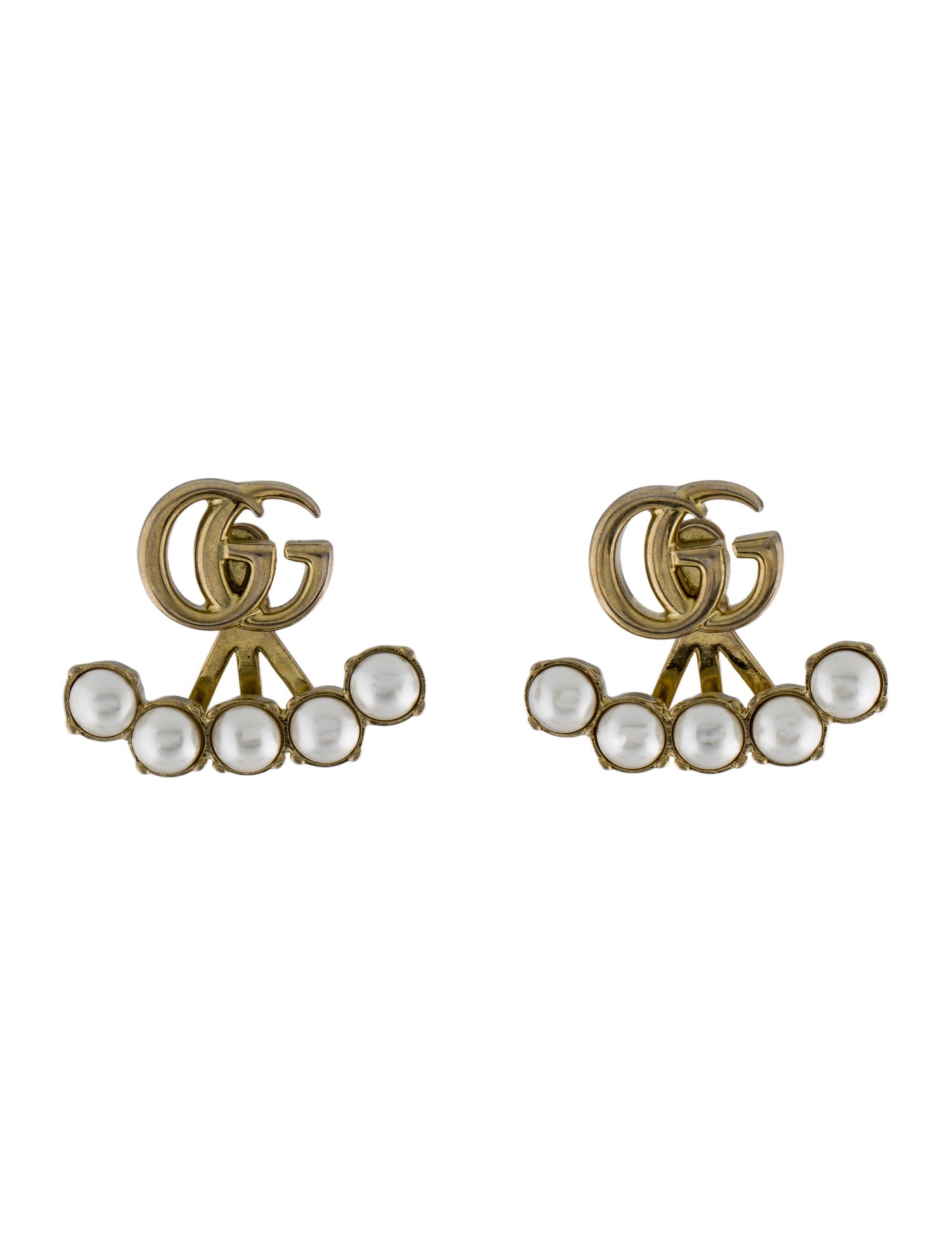 Gucci Faux Pearl Double G Drop Earrings
