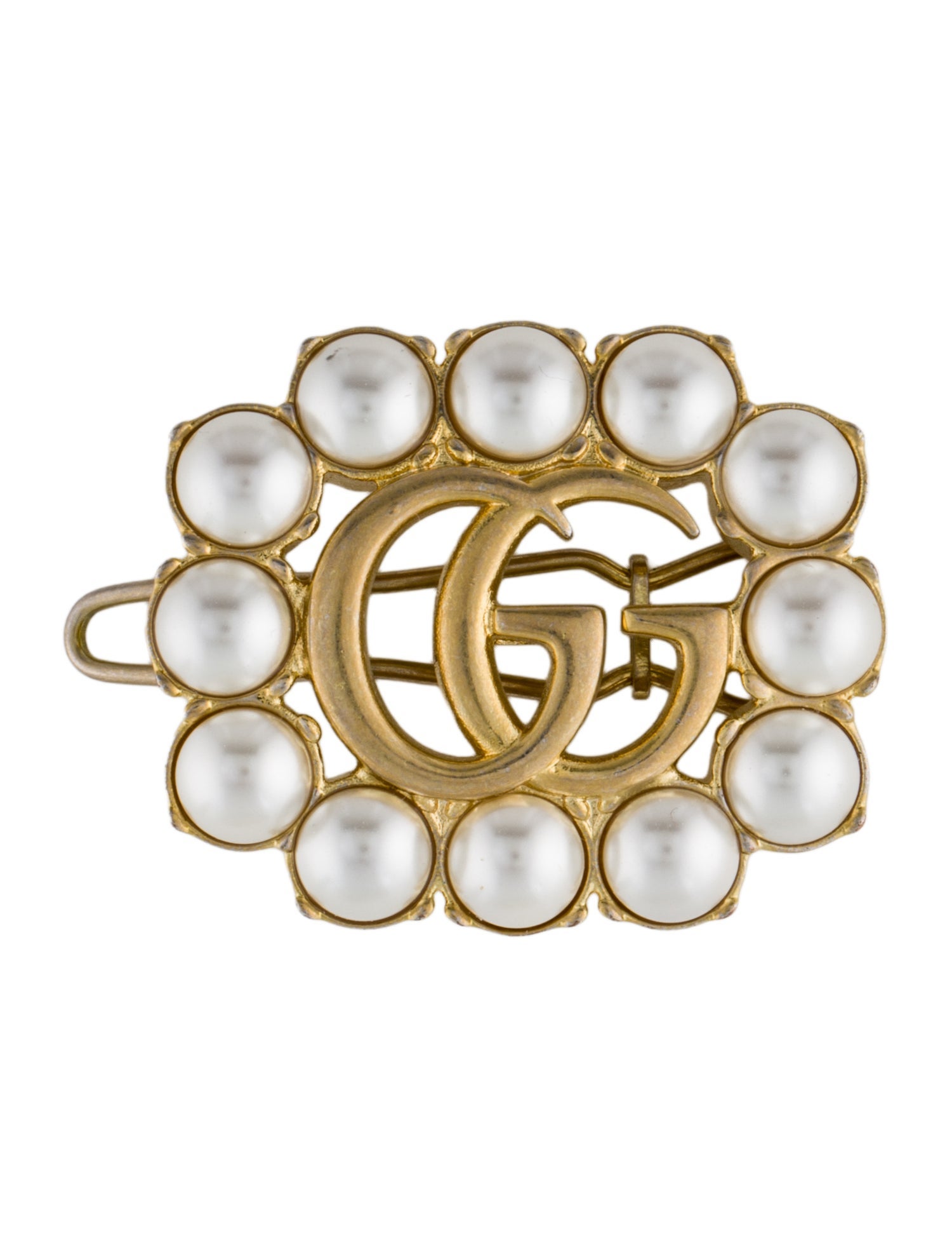 Gucci Faux Pearl Double G Brooch