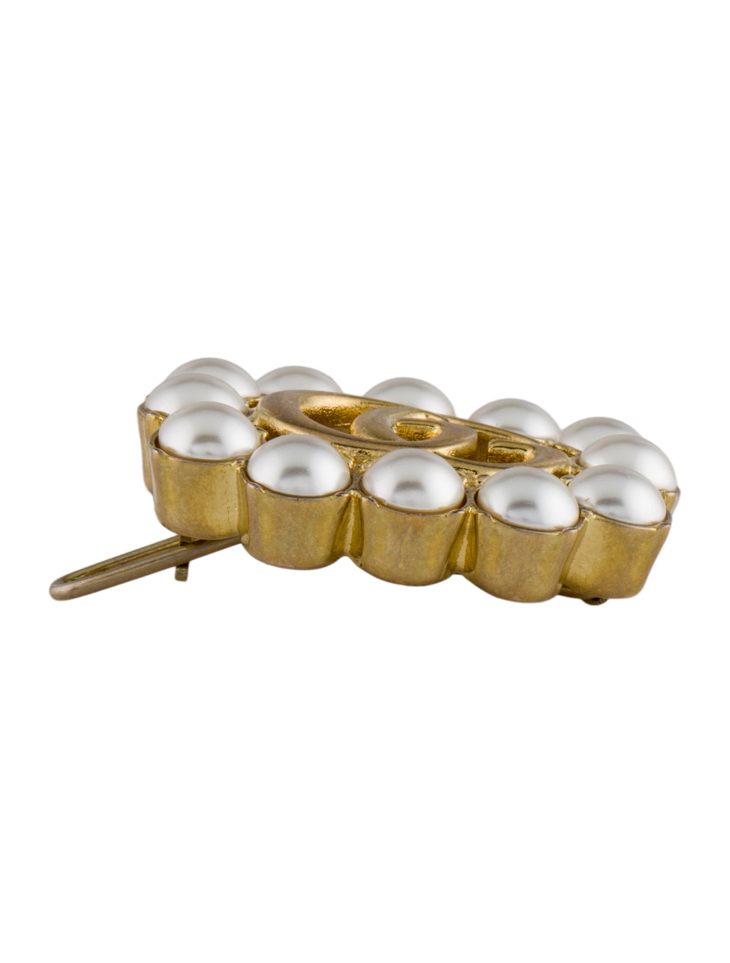 Gucci Faux Pearl Double G Brooch