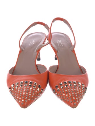 Gucci Rockstud Accents Leather Slingback Pumps