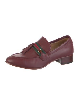 Gucci Web Accent Leather Loafers