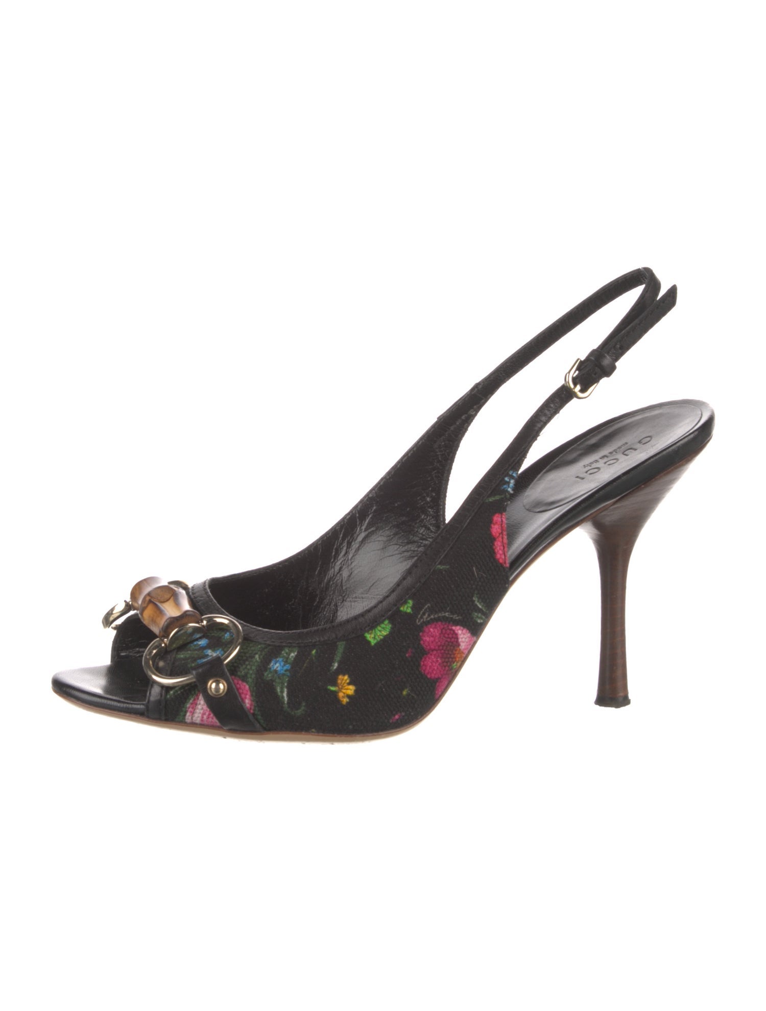 Gucci Flora Knight Print Canvas Slingback Pumps