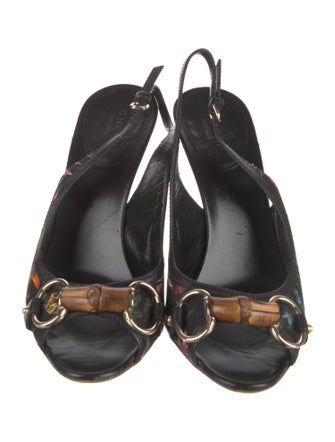 Gucci Flora Knight Print Canvas Slingback Pumps