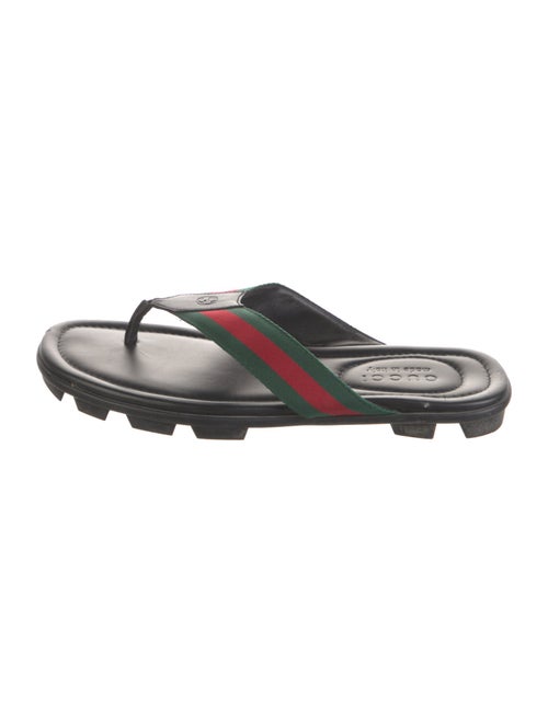 Gucci Web Accent Leather Flip Flops