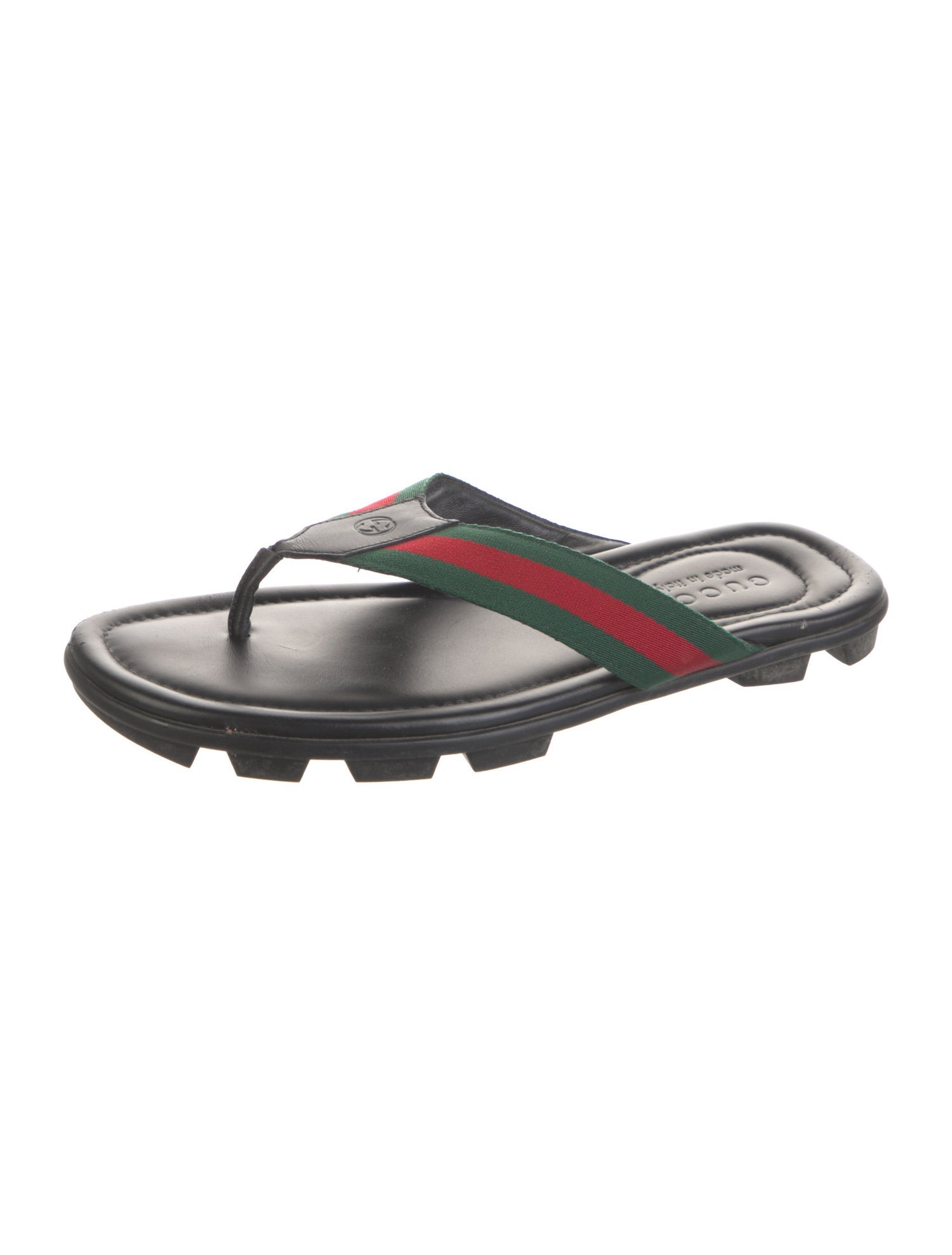 Gucci Web Accent Leather Flip Flops