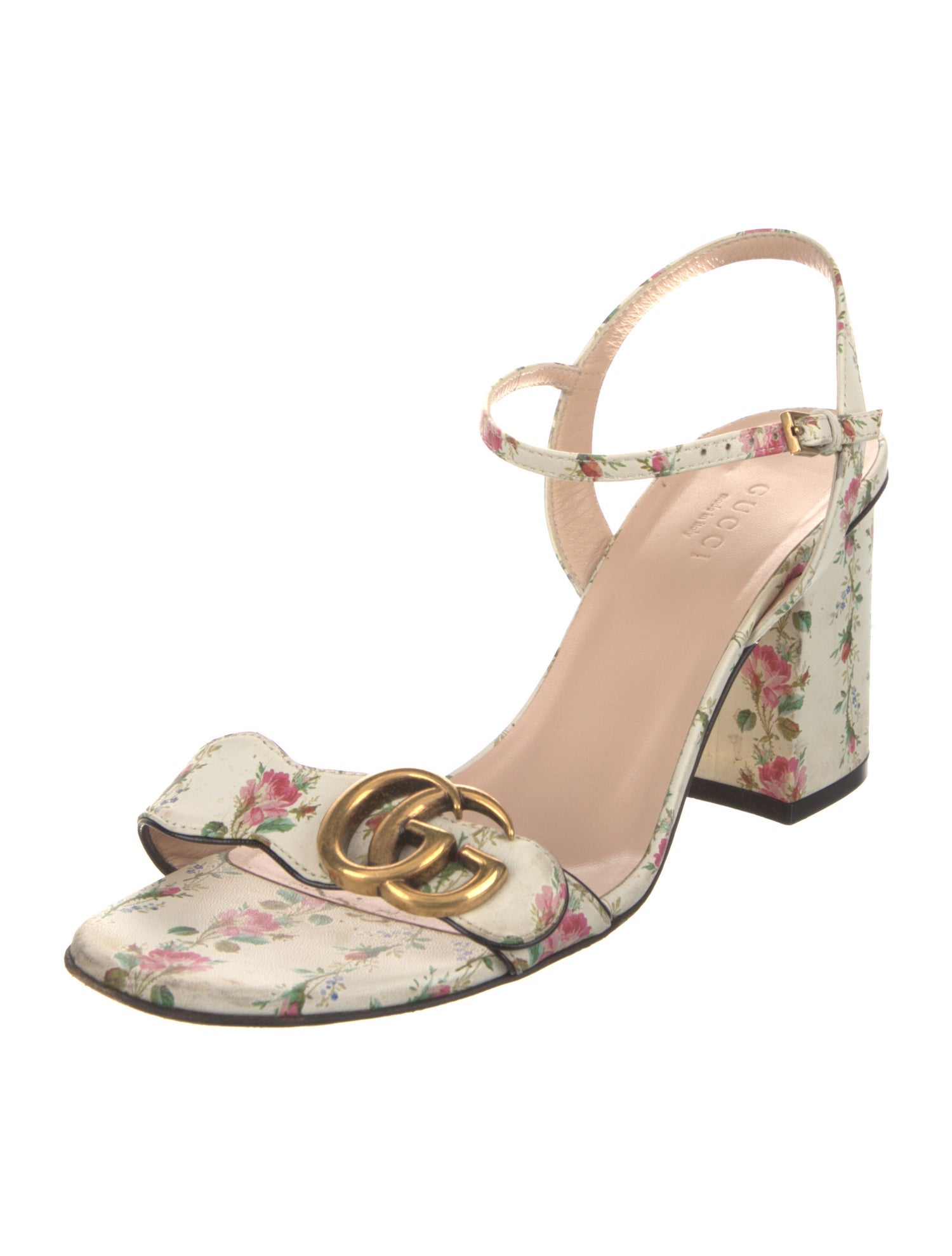 Gucci Leather Floral Print Slingback Pumps
