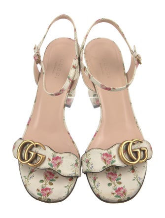 Gucci Leather Floral Print Slingback Pumps