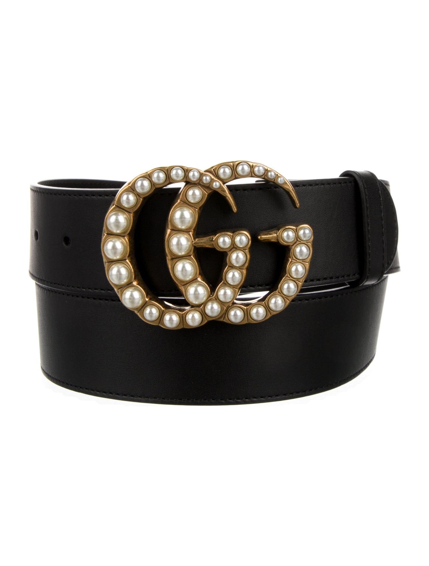Gucci Faux Pearl Accents Leather Waist Belt
