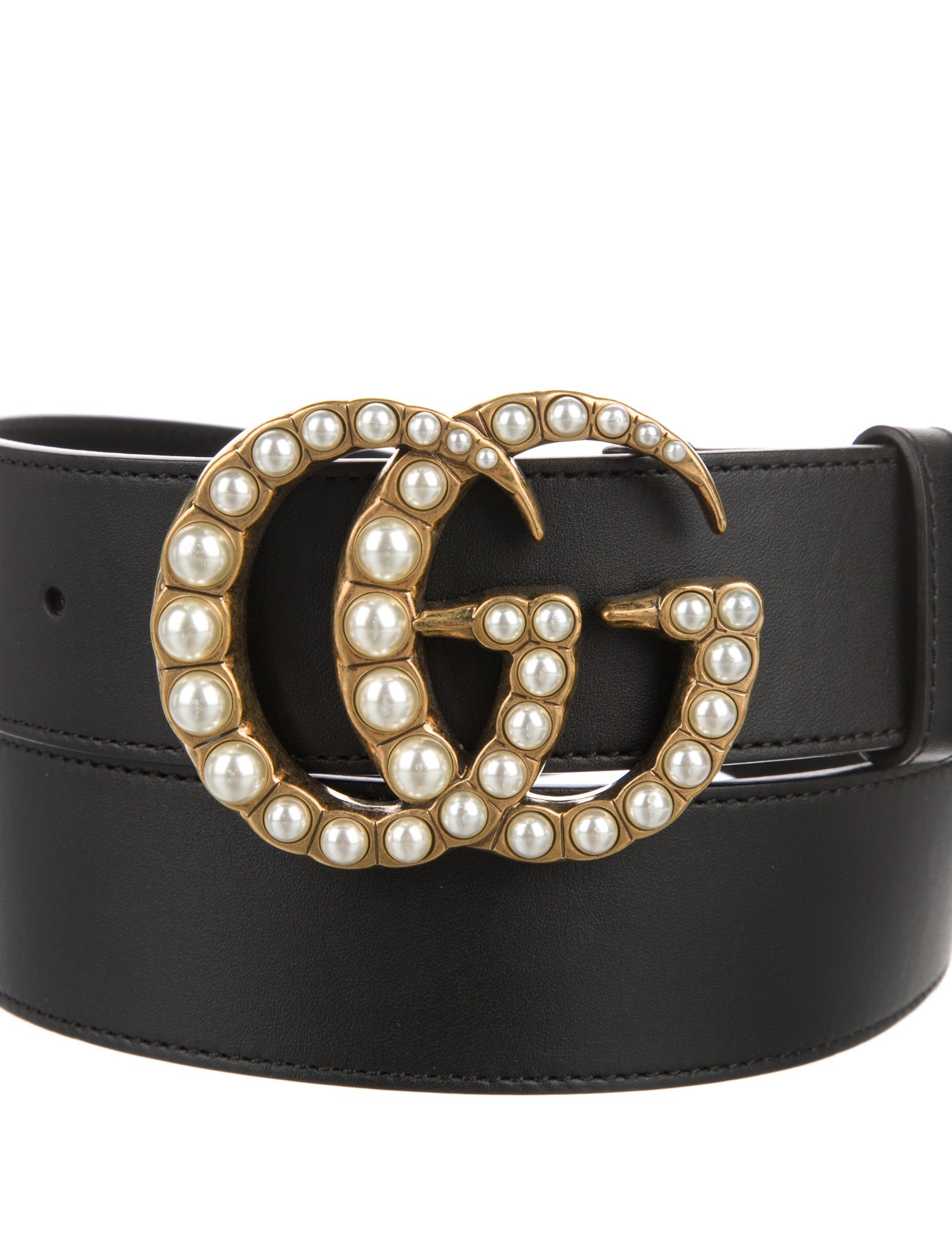 Gucci Faux Pearl Accents Leather Waist Belt