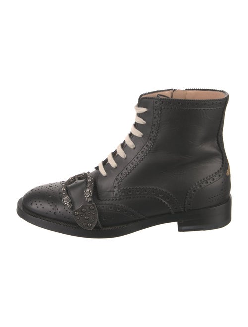 Gucci Bee Accent Leather Combat Boots