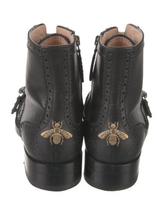 Gucci Bee Accent Leather Combat Boots