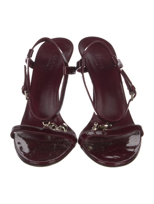 Gucci Patent Leather Chain-Link Accents T-Strap Sandals