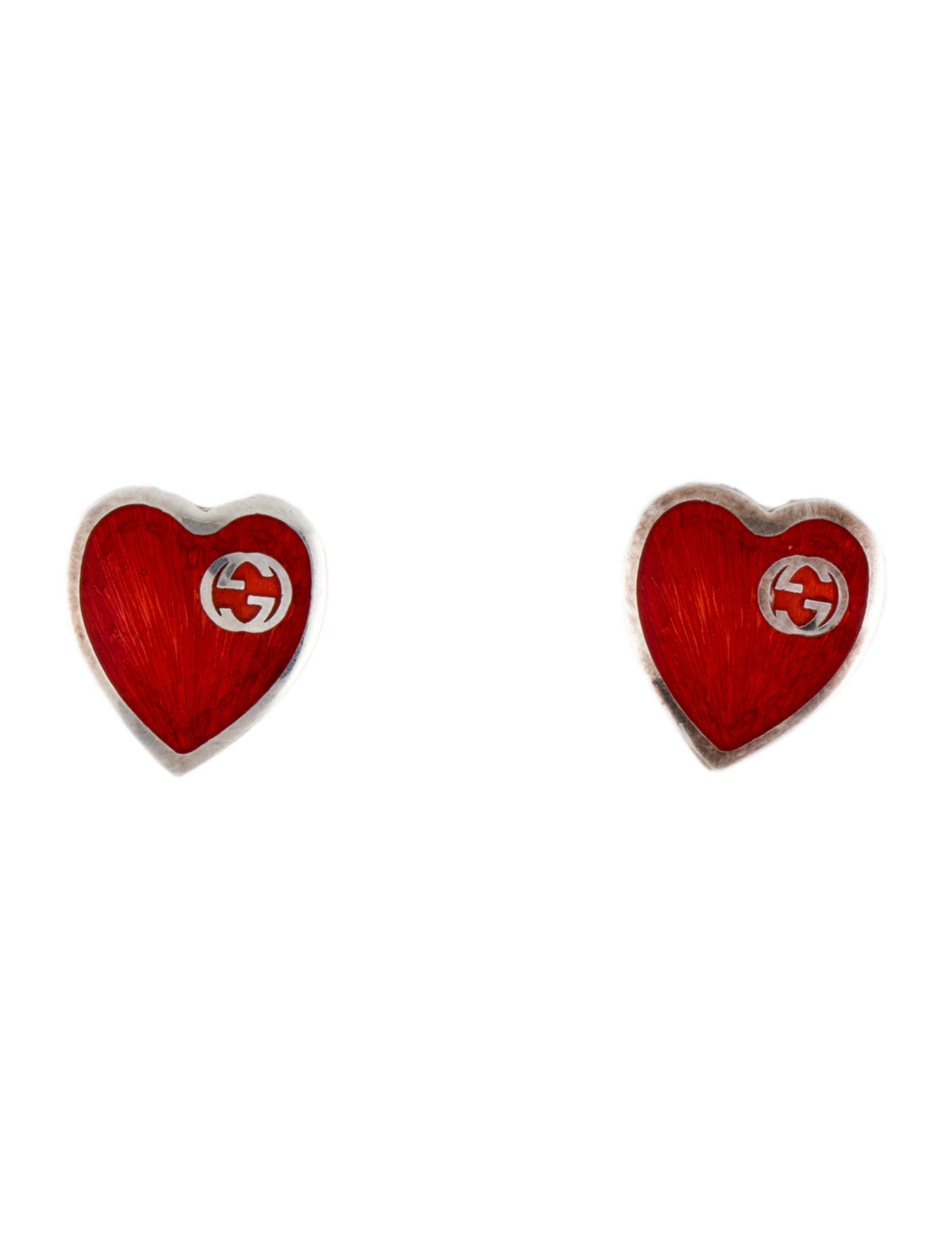 Gucci Enamel Interlocking G Heart Stud Earrings