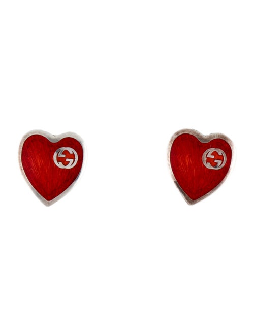 Gucci Enamel Interlocking G Heart Stud Earrings