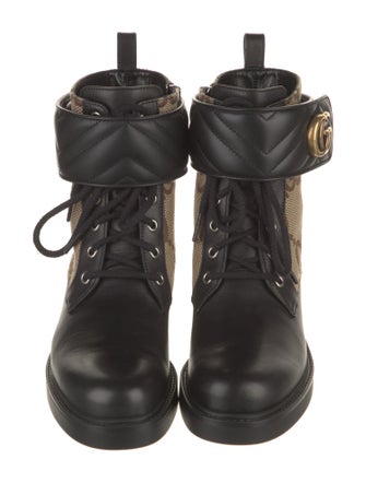 Gucci GG Canvas Leather Moto Boots