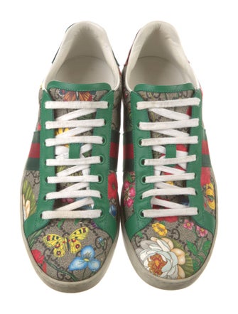 Gucci Flora Print Leather Trim Embellishment Sneakers