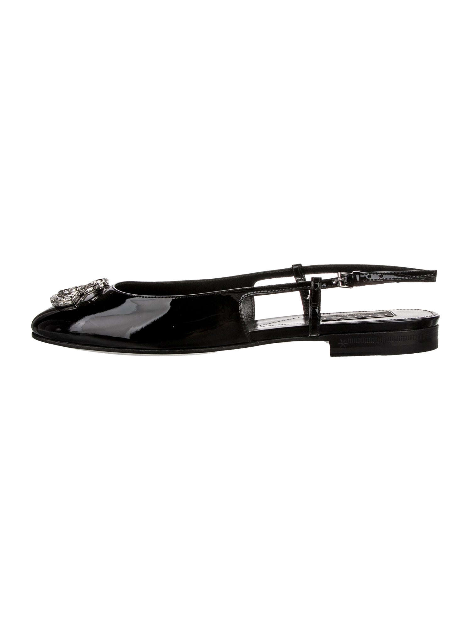 Gucci Patent Leather Crystal Embellishments Slingback Flats