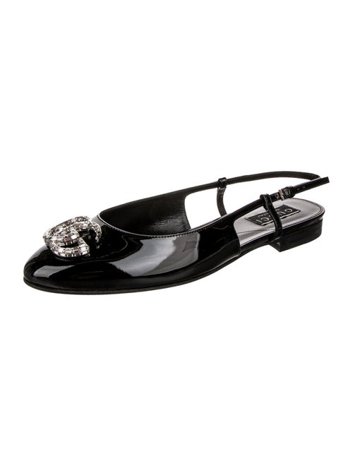 Gucci Patent Leather Crystal Embellishments Slingback Flats