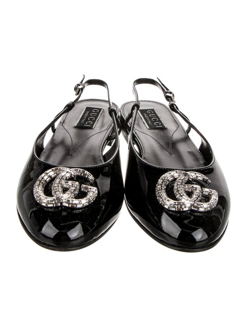Gucci Patent Leather Crystal Embellishments Slingback Flats