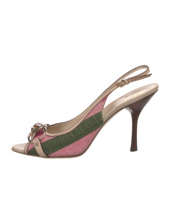 Gucci Horsebit Accent Canvas Slingback Pumps