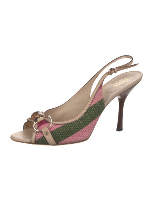 Gucci Horsebit Accent Canvas Slingback Pumps