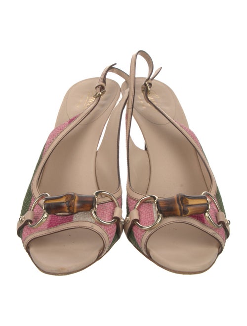 Gucci Horsebit Accent Canvas Slingback Pumps