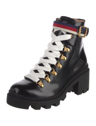 Gucci Sylvie Web Accent Leather Combat Boots