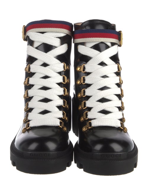 Gucci Sylvie Web Accent Leather Combat Boots