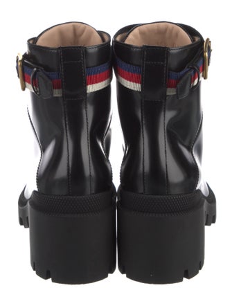 Gucci Sylvie Web Accent Leather Combat Boots