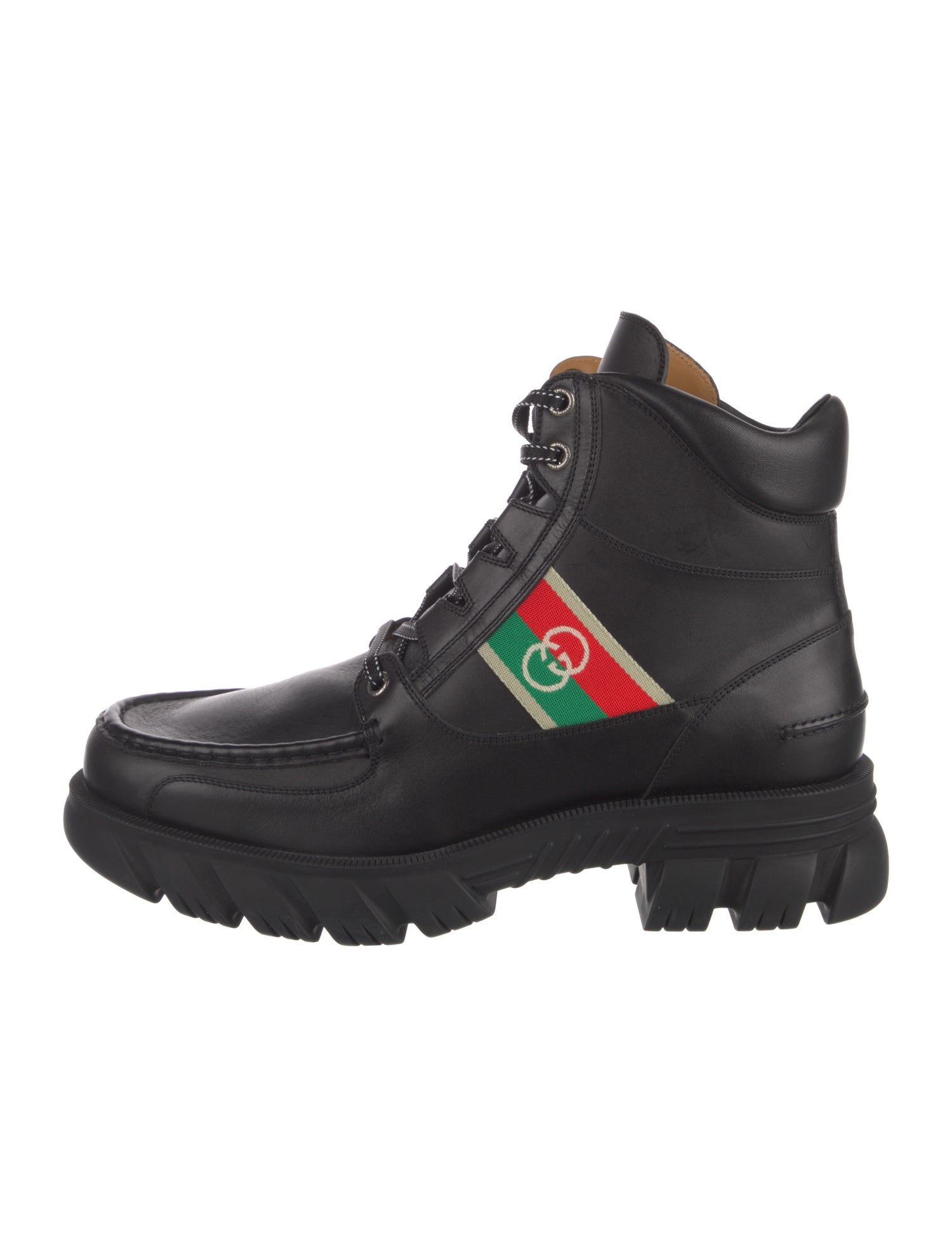 Gucci Web Accent Leather Lace-Up Boots w/ Tags