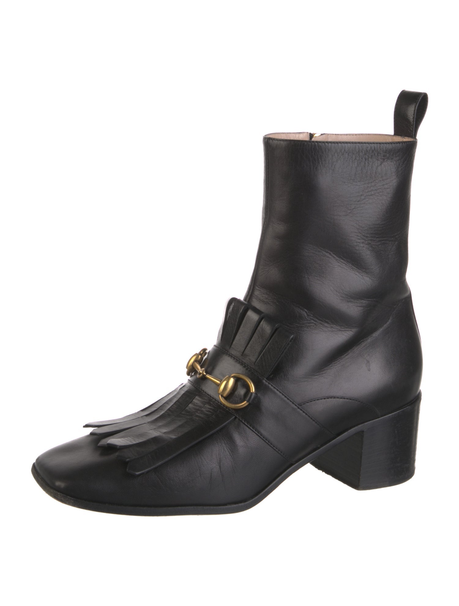 Gucci Leather Fringe Trim Accent Combat Boots