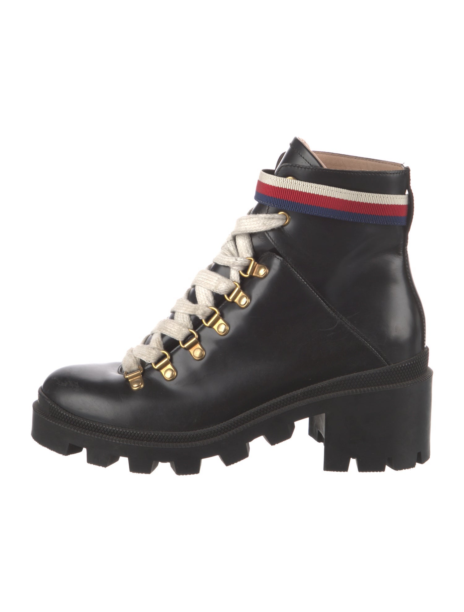 Gucci Sylvie Web Accent Leather Combat Boots