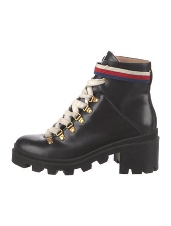 Gucci Sylvie Web Accent Leather Combat Boots