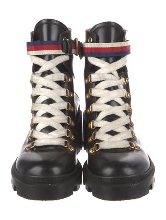 Gucci Sylvie Web Accent Leather Combat Boots