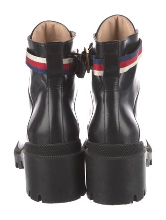 Gucci Sylvie Web Accent Leather Combat Boots