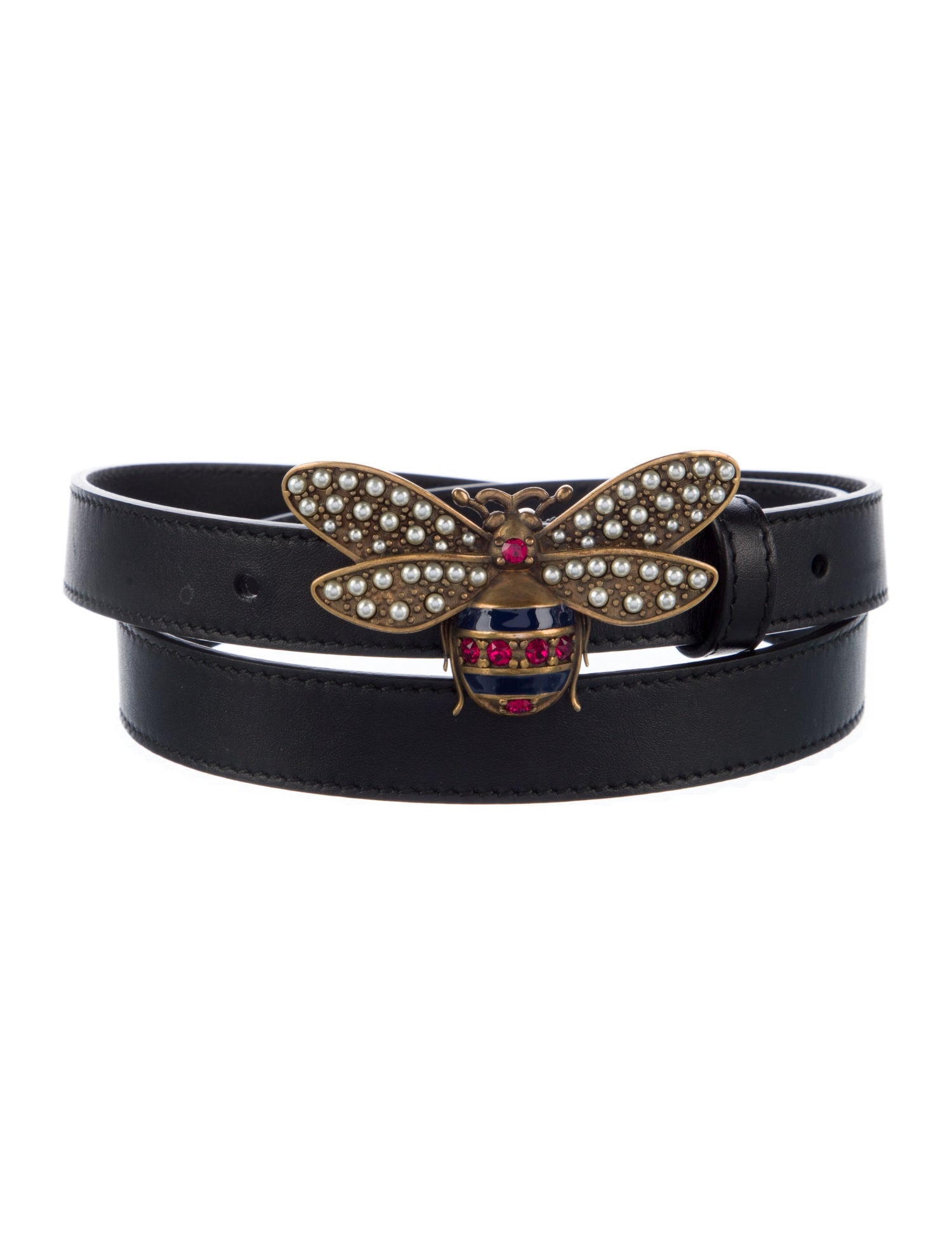 Gucci Faux Pearl Accents Skinny Belt