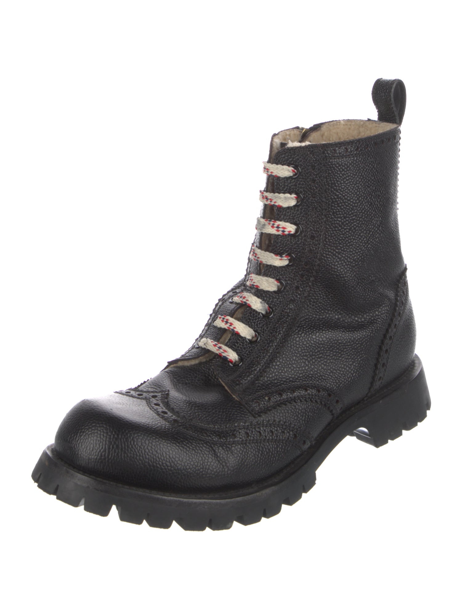 Gucci Leather Fur Trim Combat Boots