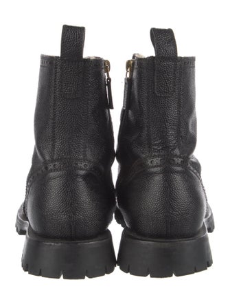 Gucci Leather Fur Trim Combat Boots