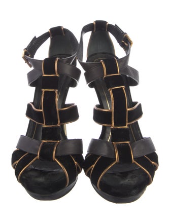 Gucci Velvet Leather Trim Embellishment Sandals