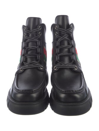 Gucci Web Accent Leather Combat Boots