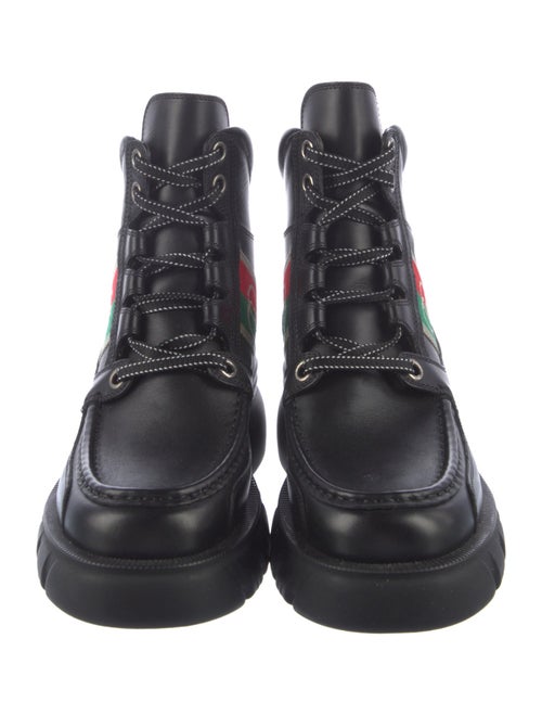 Gucci Web Accent Leather Combat Boots