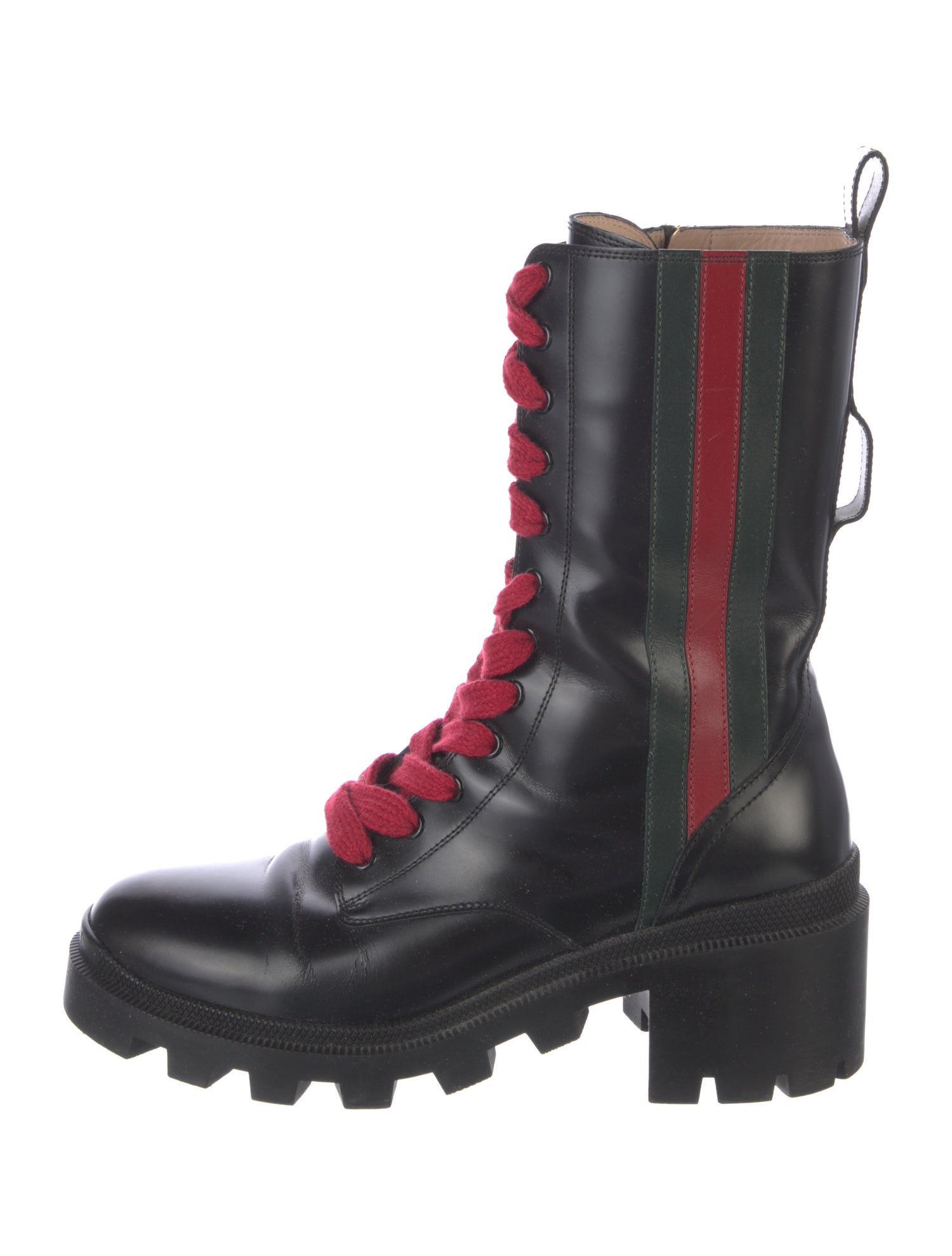 Gucci Web Accent Leather Combat Boots